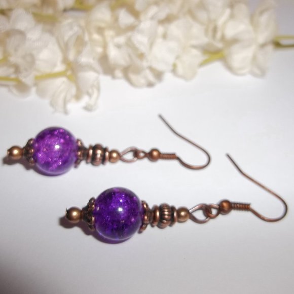 Boho Beaded Dangle Earring Set Purple and Copper Fashion Jewelry Accessory 7089 - Picture 5 of 9